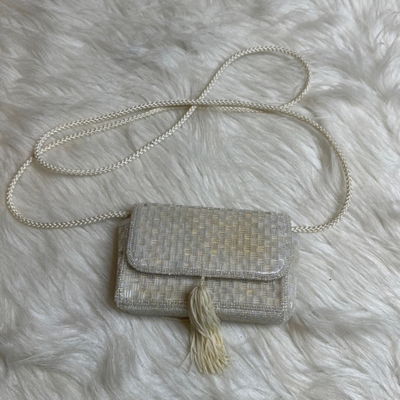 Handbags - Vintage Small White Beaded Evening Crossbody bag